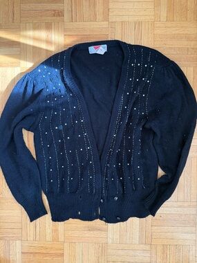 Honors Black Cardigan Sweater with Beaded Stripes vintage target label